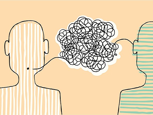 graphic of messy speech bubble in between two people